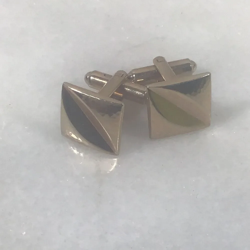 Vintage Gold Tone Square Diagonal Groove Geometric Men's Cufflinks MCM Art Deco